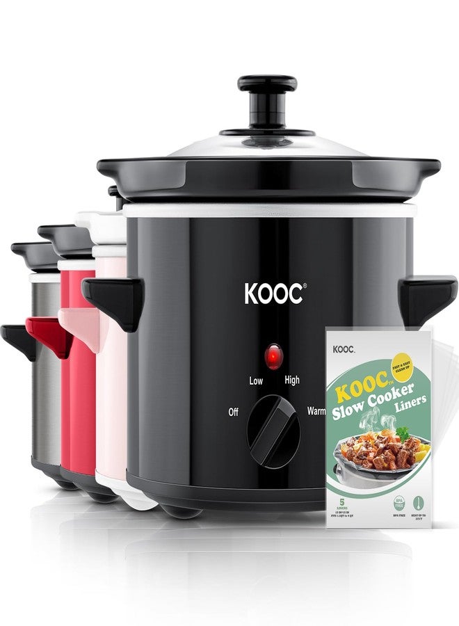 KOOC Small Slow Cooker, 2-Quart, Free Liners Included for Easy Clean-up, Upgraded Ceramic Pot, Adjustable Temp, Nutrient Loss Reduction, Stainless Steel, Black, Round… - Image 1